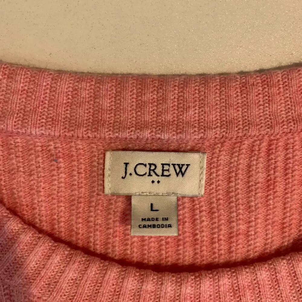 J Crew Sweater Womens L Large Bubble Gum Ribbed Crewneck Wool Blend Pullover